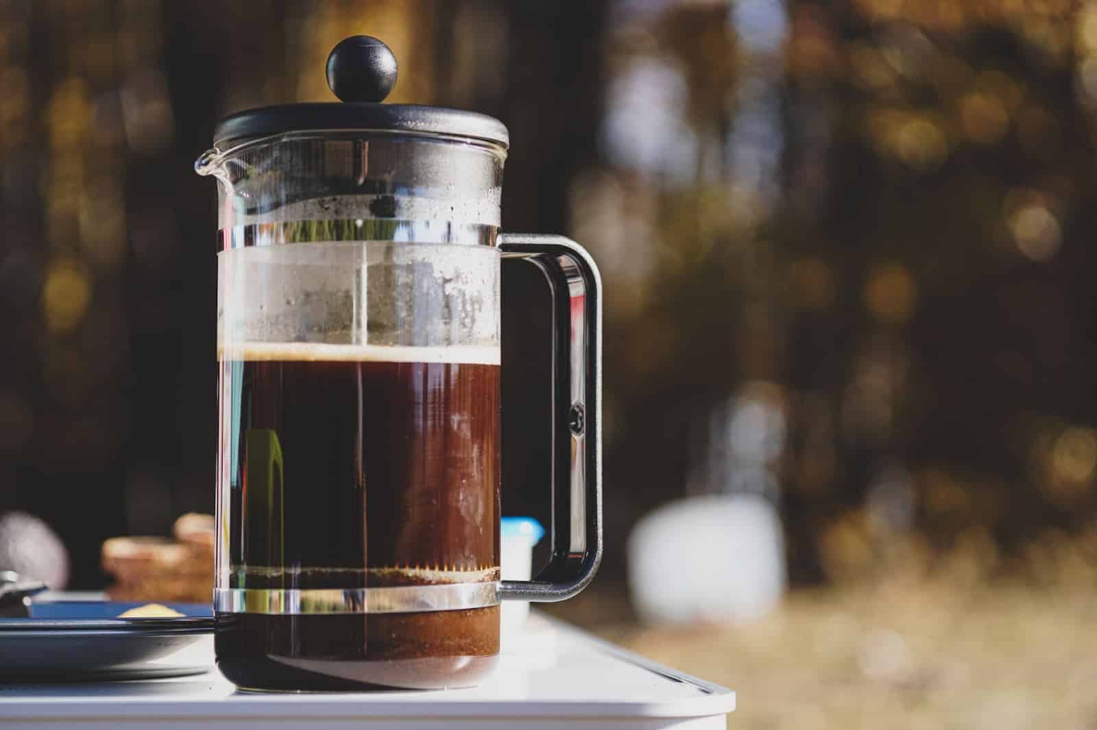 French Press full of steaming hot driftaway coffee