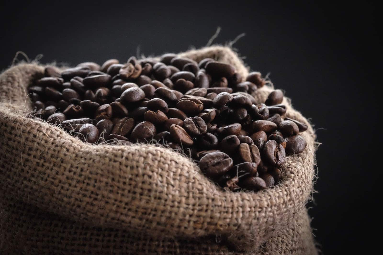 Sack of coffee beans for grinding